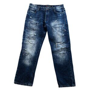 Southpole Mens Jeans Size 36x30 Distressed Straight-Leg Denim Medium Wash Ripped